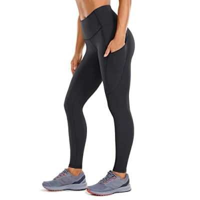 Image of CRZ Yoga Women&#039;s Naked Feeling Gym Leggings Squat Proof High Waist Pants Sports Tights with Pockets 25 Inches Ink Gray R427 10