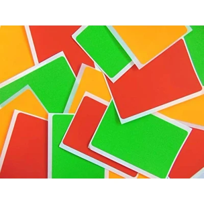 Image of Large 99x65mm (4&quot; x 2.6&quot;) Rectangular Red, Fluorescent Orange and Green Coloured Sticky Labels, Colour Code Rectangle Stickers (12)
