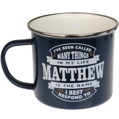 Image of FabFinds Coffee Mug Personalised Enamel Tea Cup (Matthew)