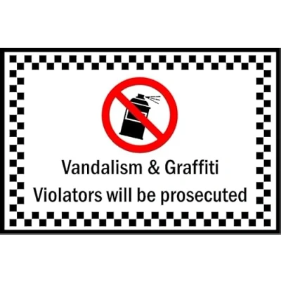 Image of No vandalism or graffiti you will be prosecuted safety sign Self adhesive sticker (300mm x 200mm)