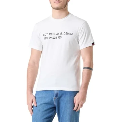 Image of Replay Print Tshirt, Men&#039;s, Size: Medium, Natural white