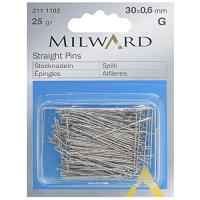 Image of MILWARD Straight Sewing Pins, Hardened Tempered Steel, Silver, 30mm, 25g