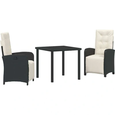 Image of vidaXL 3 Piece Garden Dining Set with Cushions Black Poly Rattan