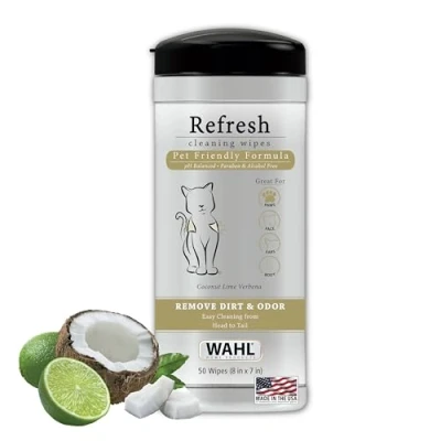 Image of Wahl Refresh Grooming Pet Wipes, Cleaning Paraben Free Alcohol Free, Peg 80 Deodorising Tissues, Cleansing Wet Wipes for Pets, Cats and Dogs