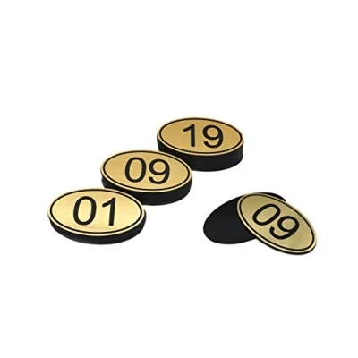 Image of ABS Engraved 30mm x 50mm Oval Table numbers (1 100) Pubs Restaurants Clubs Gloden 1 to 100