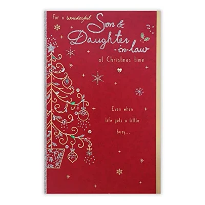 Image of Clintons: Decorative Tree Son &amp; Daughter In Law Christmas Card, Multi Colour, 155 x 235, 1171360