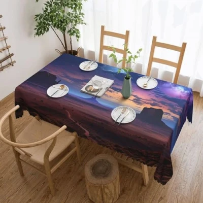 Image of Nebula Monument Valley Print Table Cloth Water Resistant Wipe Clean Cover Rectangle Tablecloth for Dining Kitchen Dinner Picnic Outdoor Party 137 x 183 cm