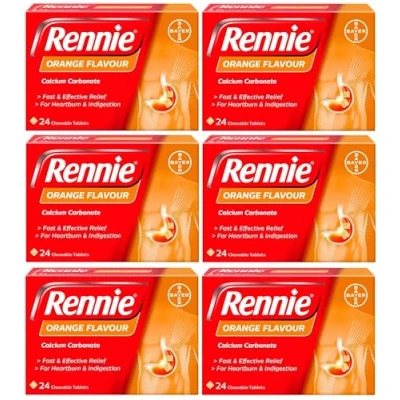 Image of Rennie Orange Antacids, Heartburn Relief and Indigestion Tablets, Fast Effective for Acid Reflux 144 Tablets (6 Pack of 24 Tablets)