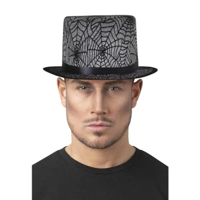 Image of Smiffys Spider Web Top Hat, Halloween Fancy Dress Accessory, Gothic Up Hats