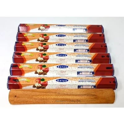 Image of Satya Incense Sticks Hexa Box 120 Includes JRose Wooden Stick Holder (Apple Cinnamon)