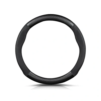 Image of Ergocar Round Shape Carbon Fiber &amp; Microfiber PU Leather Steering Wheel Cover Anti slip Car Protector Summer Breathable Sweat Absorbent Sport For Diameter 38cm（15&quot;） Black
