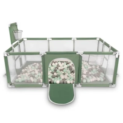 Image of Selonis Baby Playpen Big Size Playground with 100 Balls for Kids, Green:White/Gray/Mint