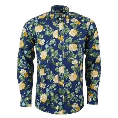 Image of Relco Mens Button Down Floral Shirts (Blue) Size Medium