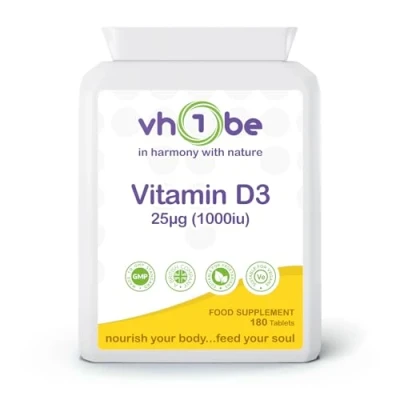 Image of VH1BE Vitamin D3 25µg (1000iu) Supplement, 180 Vegan Tablets
