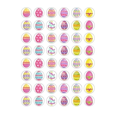 Image of 48 Easter Egg Themed Edible Wafer Paper Cake Toppers Decorations 2.5cm circles