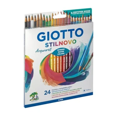 Image of GIOTTO Stilnovo Acquarell Watercolour Colouring Pencils, 24 Assorted Colours, Ideal for Children, Parties and Schools