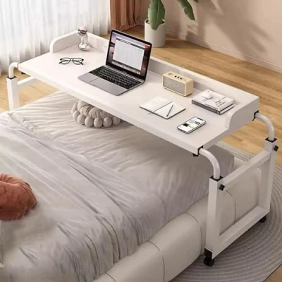Image of ZHFASDS Mobile Hospital Table With Wheels，Mobile Desk Adjustable Height Overbed Computer Workstation Food Tray Rolling Medical Bedside Wheels(Color:White)