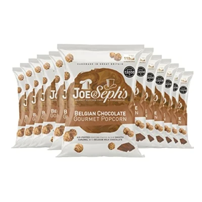 Image of Joe &amp; Seph&#039;s Belgian chocolate Caramel popcorn (12x23g) 1 Star Great Taste Award, gourmet popcorn, air popped bag, on the go snack, salted caramel,