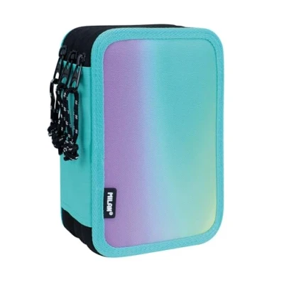 Image of MILAN 3 Tier Pencil Case with Sunset Content, Green