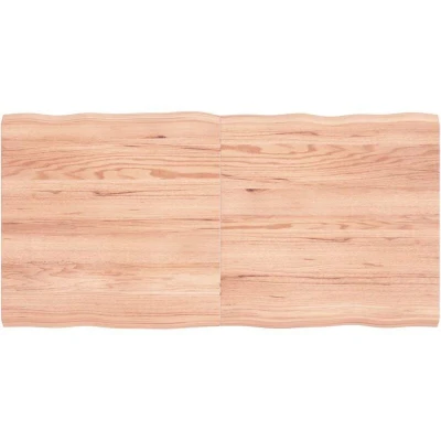 Image of vidaXL Table Top Light Brown Solid Oak Wood Replacement Tabletop, 120x60x4 cm, Treated with Varnish, Handcrafted Live Edge Design