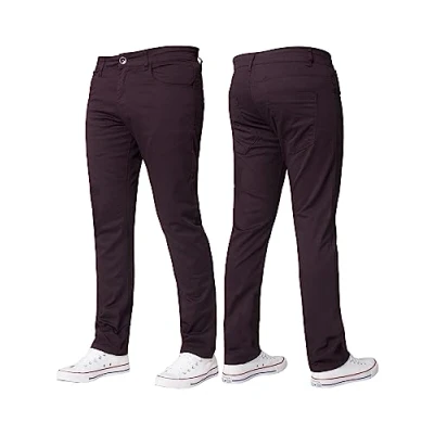 Image of BRAND KRUZE Mens Stretch Slim Fit Chino Trousers Casual Work Jeans Pants KZ104 Burgundy 32W / 32L