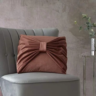 Image of Catherine Lansfield Velvet Bow 43X43 cm Filled Cushion Blush