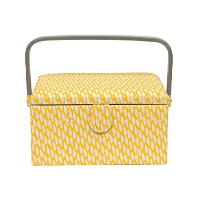Image of Korbond Sewing Basket Medium Yellow Leaf Design 14.5cm x 19cm 26cm