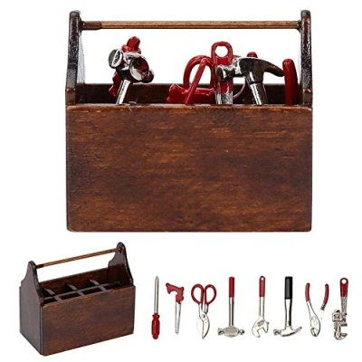 Image of Dollhouse Miniature Tool Box, 1:12 Doll House Accessories Mini Box Wooden Toolbox Model Simulation Ornament Decor Toys for kids