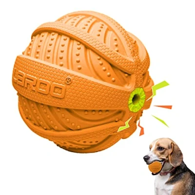 Image of LaRoo Squeaky Dog Ball Toy, Durable Natural Rubber Squeaker Chew Toy for Floating Throwing Training Teeth Cleaning Pet Small Medium Large Dogs (9CM Orange)