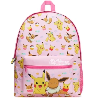 Image of Pokemon Backpack Kids School Bag Boys Girls Teens Pikachu Eevee Pokeball (Pink)
