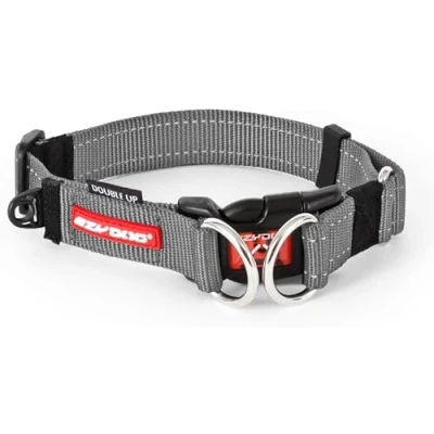 Image of EZYDOG Double Up Dog Collar Small, Medium, Large Dogs, Reflective Collar, Supreme Comfort, Soft Neoprene Material, Strong Nylon Webbing (X Large, Grey)