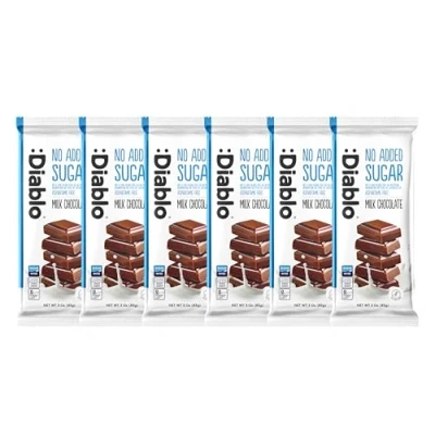 Image of Diablo Milk Chocolate with Sweetener Sweetened by Maltitol No Added Sugar Perfect for Gifting 85g. (Pack Of 6)