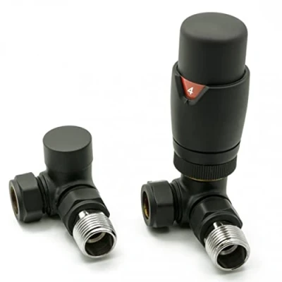 Image of Noir Black Corner Thermostatic Radiator Valves Energy Saving