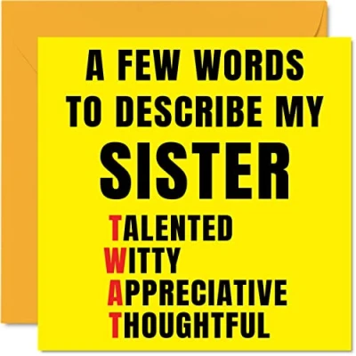 Image of Rude Birthday Cards for Sister Few Words Describe Tw*t Joke Happy Card from Brother, Banter Gifts, 145mm x Offensive Sibling Greeting Gift Sis