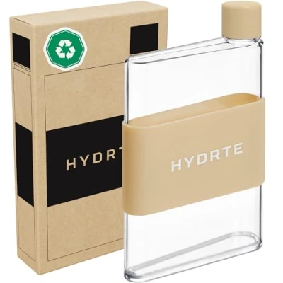 Image of Hydrte The Flat Water Bottle Leakproof BPA Free Plastic Ultimate Handbag Thin Fits Into Any Bag (480ml, Neutral Tan)