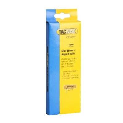 Image of Tacwise 0480 Type 500 (18G) / 25 mm Galvanised Angled Brad Nails for 400ELS, 26 Incline, Pack of 1000