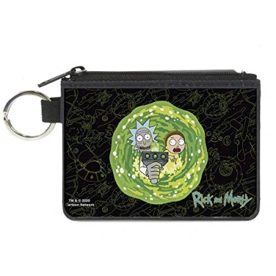 Image of Rick and Morty Wallet, Zip Clutch, Portal Gun Collage Black Yellows, Canvas, Yellow, 4.25&quot; x 3.25&quot;, Casual