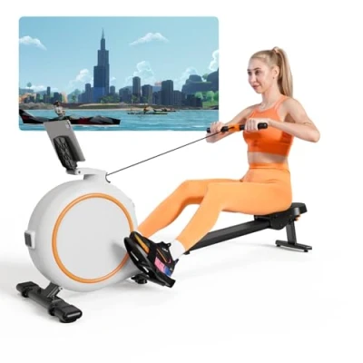 Image of Lacuffy Indoor Rowing Machine Magnetic with 32 Levels of Quiet Resistance Rower Durable Slide Rail 135kg Capacity LCD Monitor and App for Home Gym