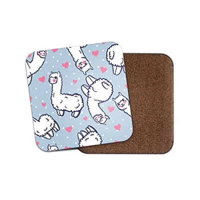 Image of DestinationVinyl Cute Llama Cork Backed Drinks Coaster Love Hearts Lama Daughter #8189