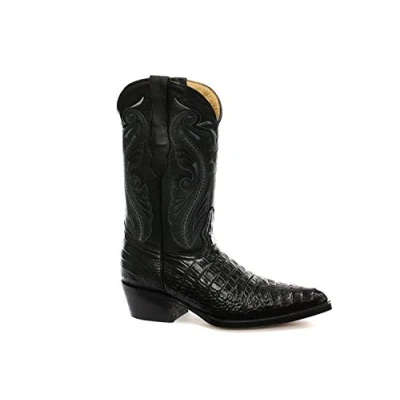 Image of Grinders New Womens Indiana Black Real Leather Cowboy Western Mid Calf Toe Boots Fashion Stylish Hand Crafted Shoes (5 UK / 38 EU)
