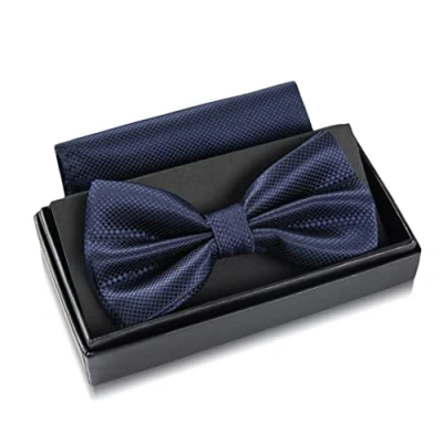Image of Massi Morino bow tie dark blue with handkerchief for men Set Suit men&#039;s wedding Adjustable in