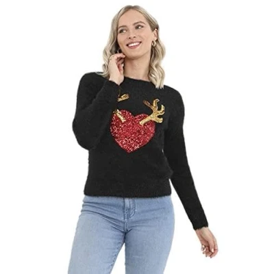 Image of Brave Soul Women&#039;s LKX555RENHEARTA Sweater, Black, XS