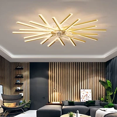 Image of Ceiling Fans with Lights and Remote APP Control Reversible DC Large Lamps Dimmable 6 Speed Fan Light for Living Room Bedroom, Gold, 100cm