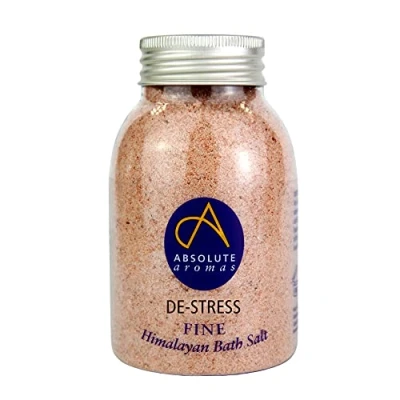 Image of Absolute Aromas De Stress Fine Himalayan Bath Salt 300g Natural Pink Infused with 100% Pure Essential Oils of Chamomile, Lavender, Bergamot and Jasmine