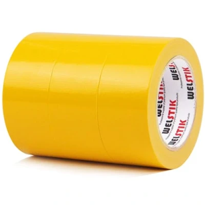 Image of WELSTIK Professional Duct Tape 3 Pack 48mm x 27m Waterproof Fabric Coloured Gaffer for Repairs, DIY, Crafts, Indoor and Outdoor Use,Yellow