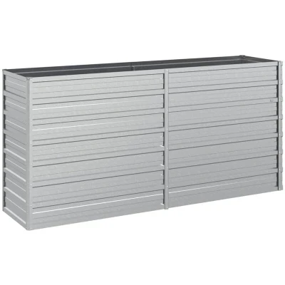 Image of vidaXL Garden Raised Bed Rectangular Galvanized Steel Silver Planter Durable Outdoor Planting Box for Flowers, Vegetables, Herbs 160x40x77 cm Size