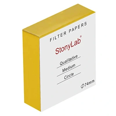 Image of StonyLab Qualitative Filter Paper Circles, 75mm Diameter Cellulose with 20 Micron Particle Retention Medium Filtration Speed, Pack of 100