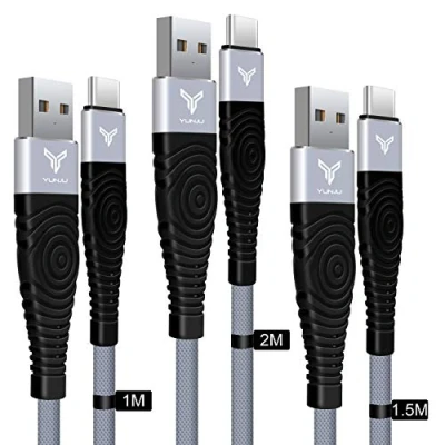 Image of YUNJU USB C Cable Charger, [3 Pack 1M, 1.5M, 2M] Type Charging Sync Nylon Braided for iPad Pro 2018, Galaxy S10, S9, S8+, S8, MacBook, Sony XZ, HTC 10, OnePlus 5T, Huawei P9 and More