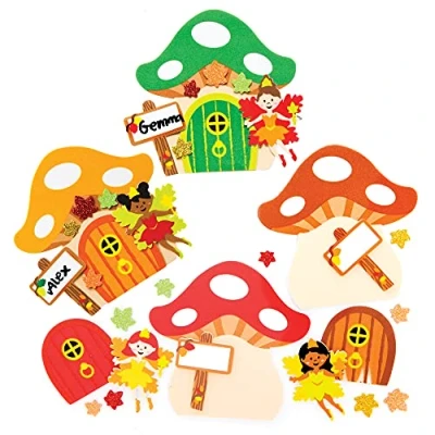 Image of Baker Ross FE654 Autumn Fairy Door Kits Pack of 4, Decorations for Children to Make Display, Creative Arts and Crafts Project Kids, Brown,Green,Orange,Red