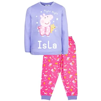 Image of Peppa Pig Personalised Kids Pyjamas Pink &amp; Purple Long Sleeve 100% Cotton Sleepwear Official Merchandise 5/6 Years